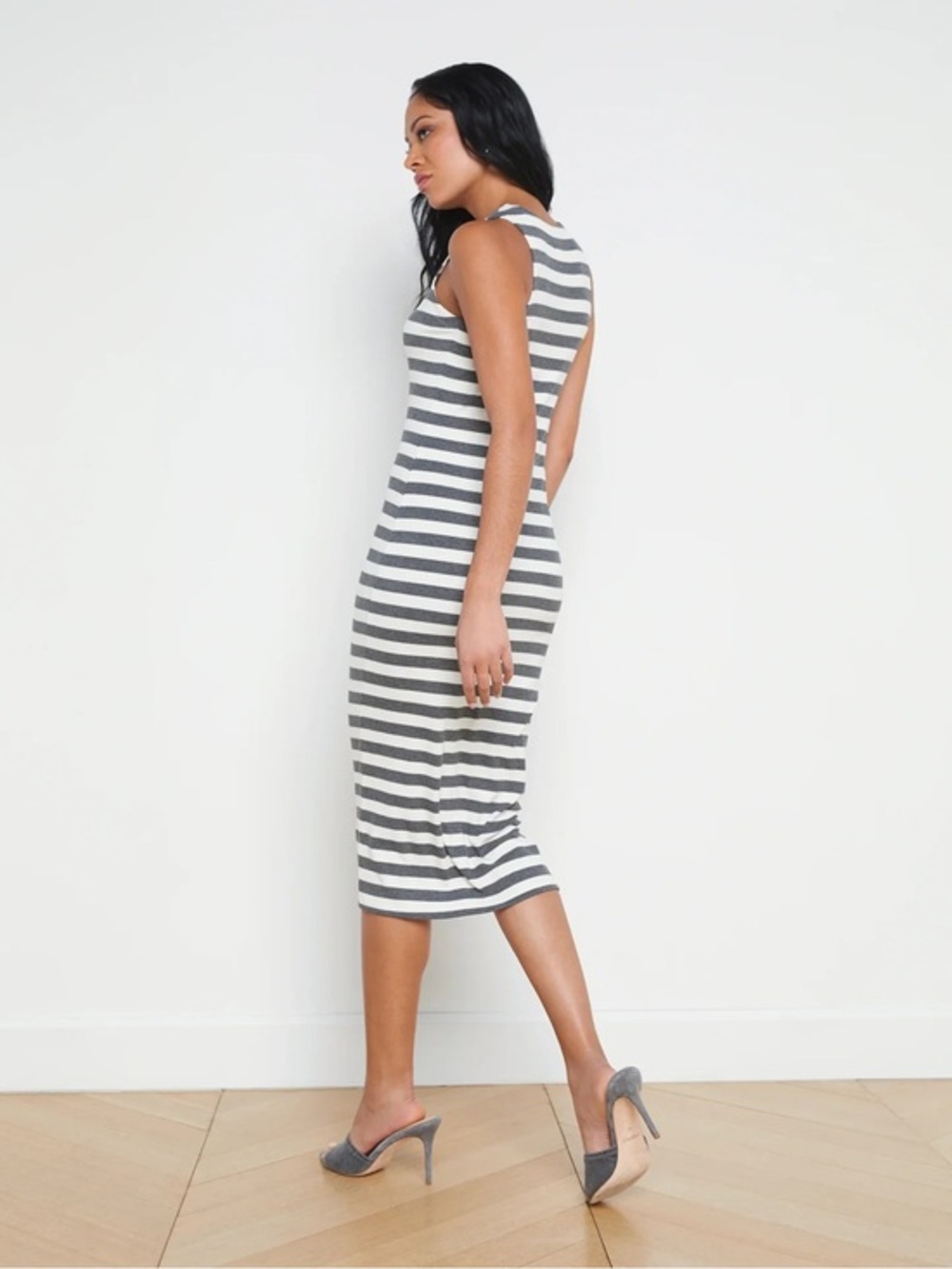 L'AGENCE Stripe Racerback Midi Dress